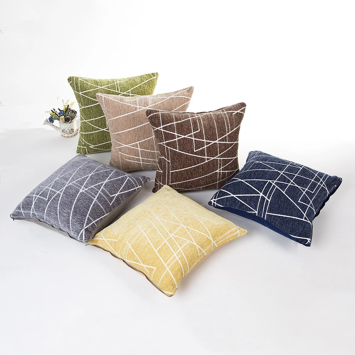 New Modern Simple Style Stripe embroidered pillowcase Nordic geometric thick chenille lining for pillow sofa bed cushions