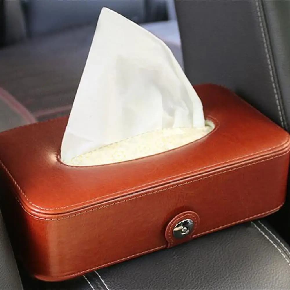 Scatola per fazzoletti per schienale per seggiolino auto in pelle, supporto automatico, scatola per tovaglioli di carta rimovibile
