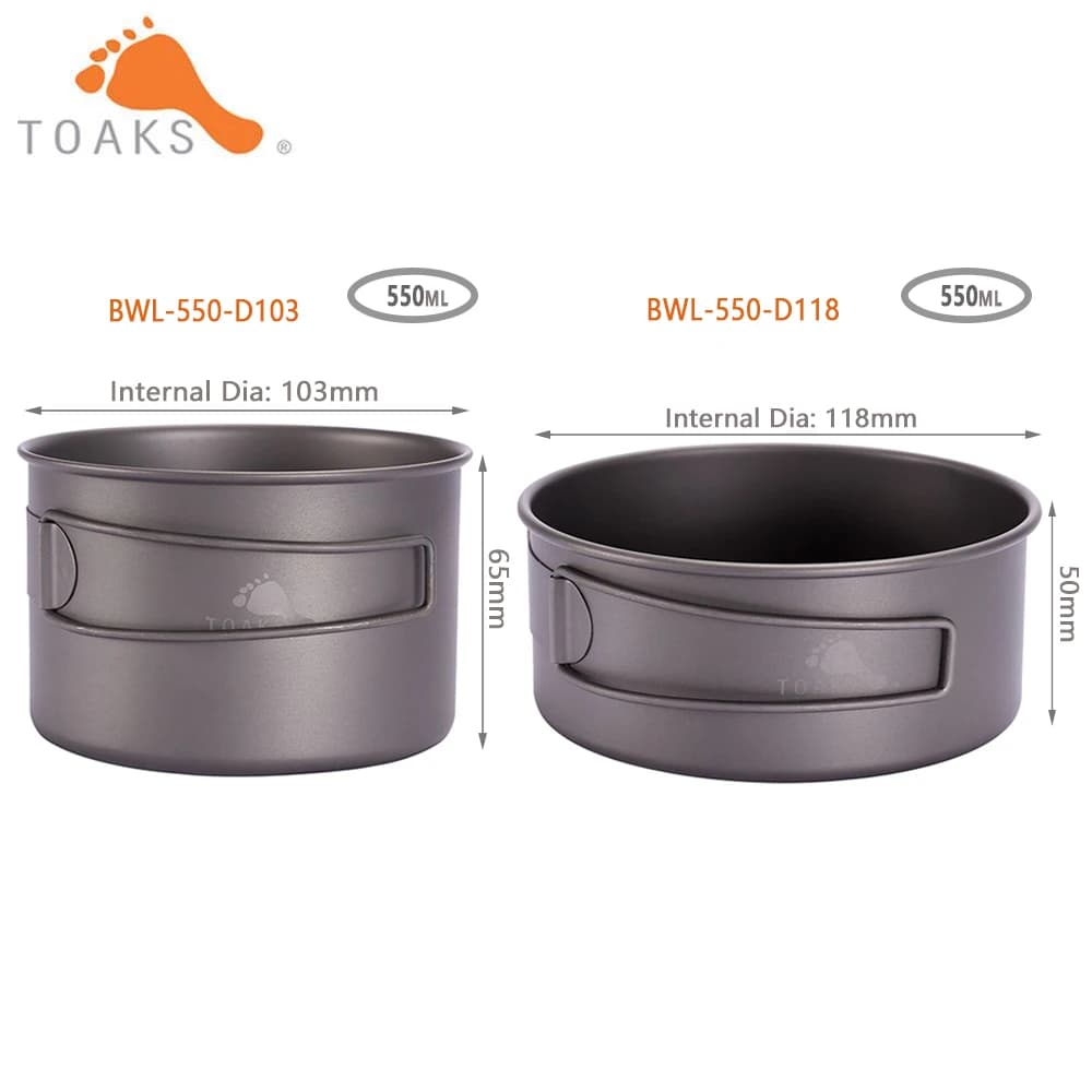 TOAKS BWL-550 di Titanio di Campeggio Ciotola con Manico Pieghevole Portatile Leggero Tablware Pentolame E Utensili Per Cucinare 550ml
