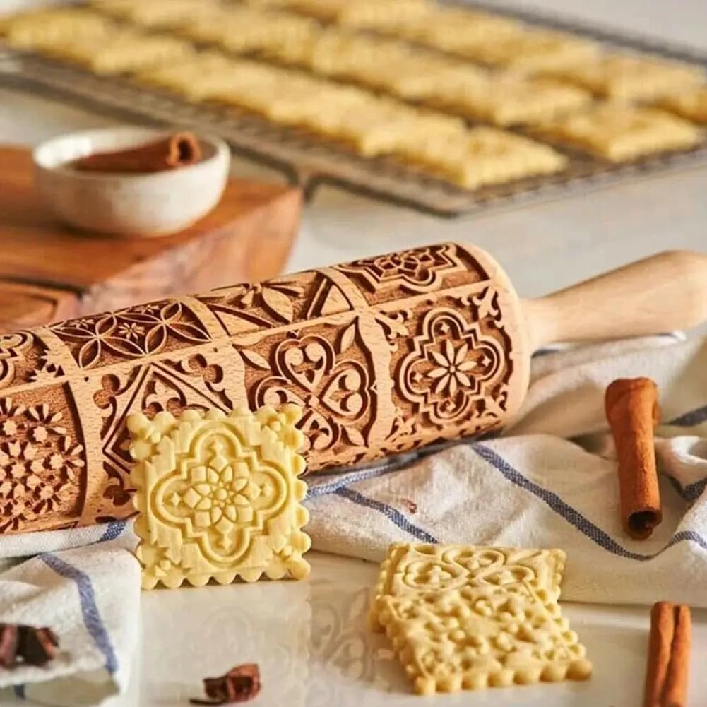 Modello squisito Mattarello Goffratura in legno Strumenti di cottura Stampo per biscotti con griglia quadrata incisa per pasta di renna