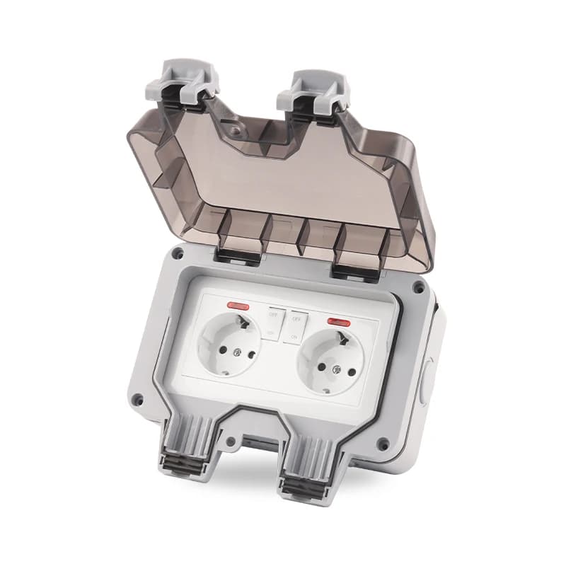 IP66 EU Germany Standard impermeabile da esterno 16A presa doppia con interruttore per presa da giardino di casa 250V