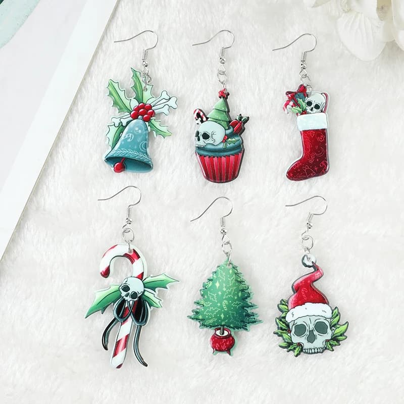 1 paio di orecchini natalizi bara spettrale teschio di cristallo palla di cristallo decorazione natalizia orecchini pendenti per gioielli da donna