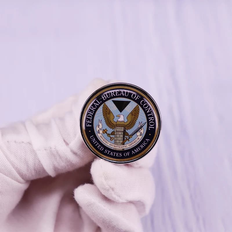 Spilla con bottone cabochon in vetro FBC Spilla da gioco Federaaal Bureau of Control