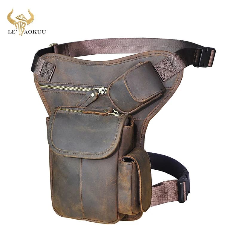 Vendita calda Crazy Horse Quality Leather Design men vintage Small Belt Messenger Bag marsupio marsupio Drop Leg Bag Pouch 3106