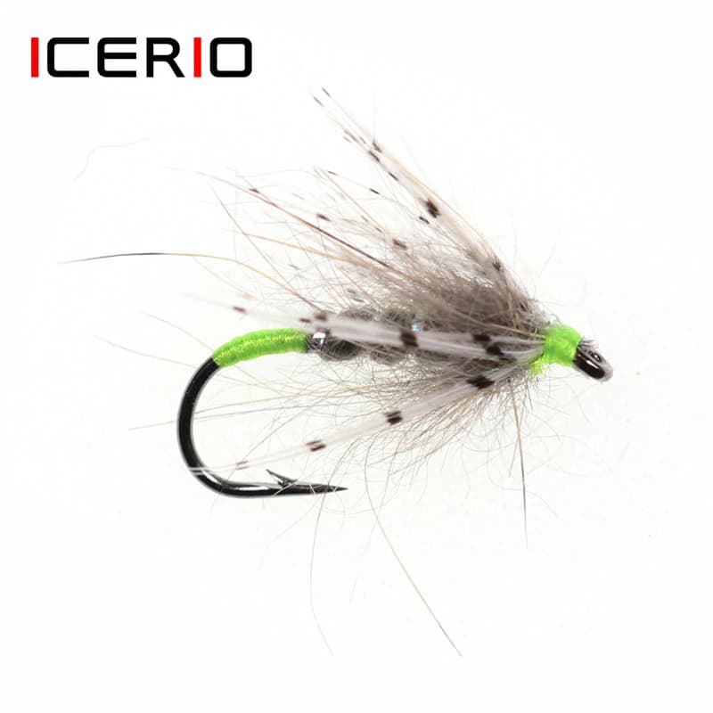 Icians 6PCS Green Soft Hackle Wet Fly Tenkara ninfa Fly Tying Hook trota Fishing Fly Lure Baits #12