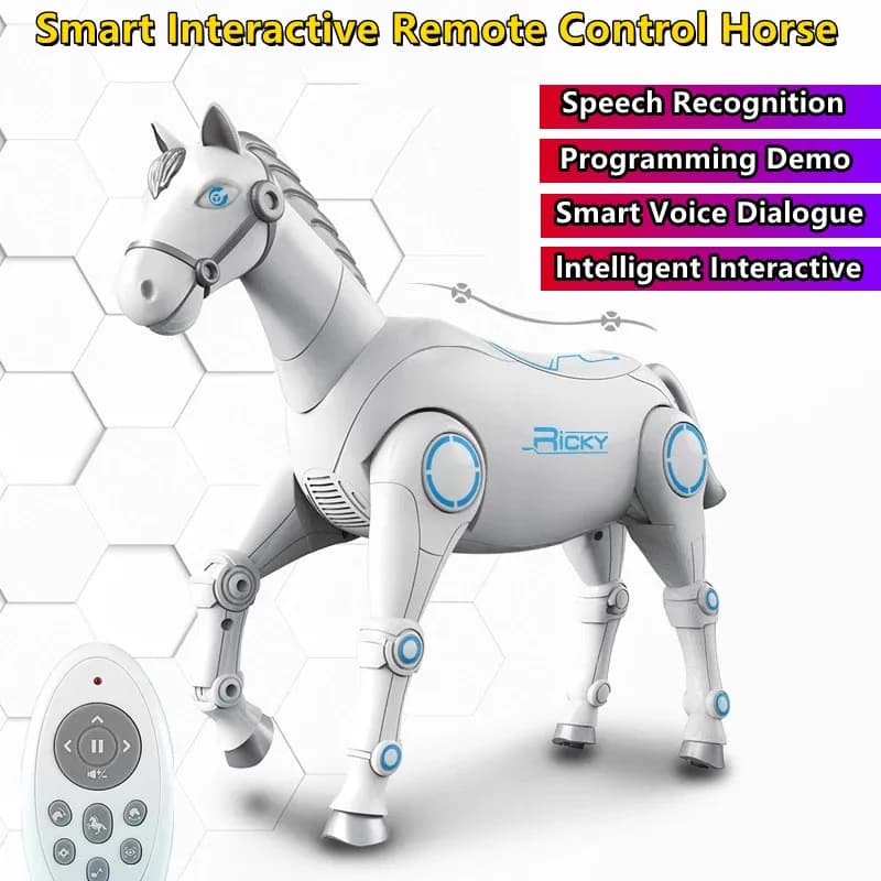 Cavallo Meccanico RC Programmabile Intelligente 2.4G con Dialogo Vocale, Storie, Musica, Gioco Divertente e Camminata Elettrica Telecomandata