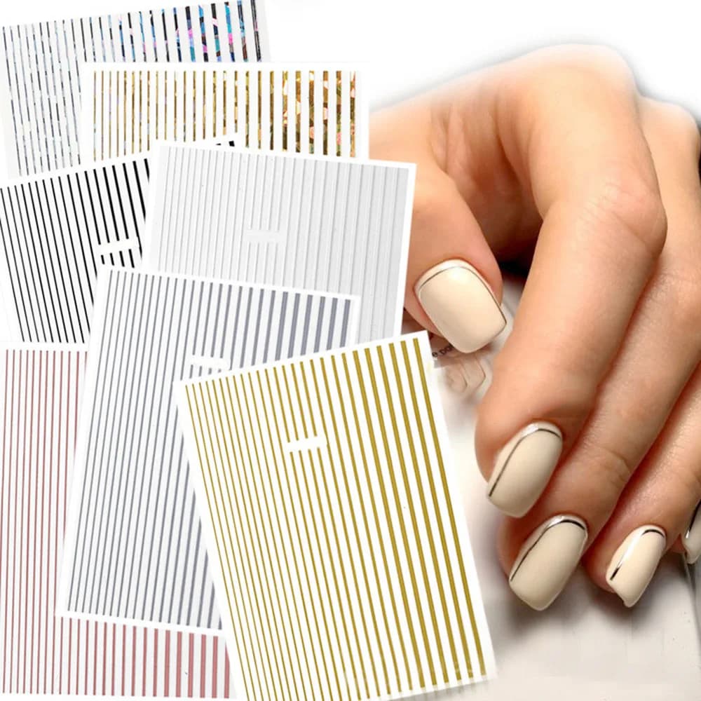 1 foglio 3D oro argento linee striscia adesivo per unghie striscia di metallo nastro adesivo multi-dimensione punte di lamina fai da te 8 cm manicure nail art decalcomanie