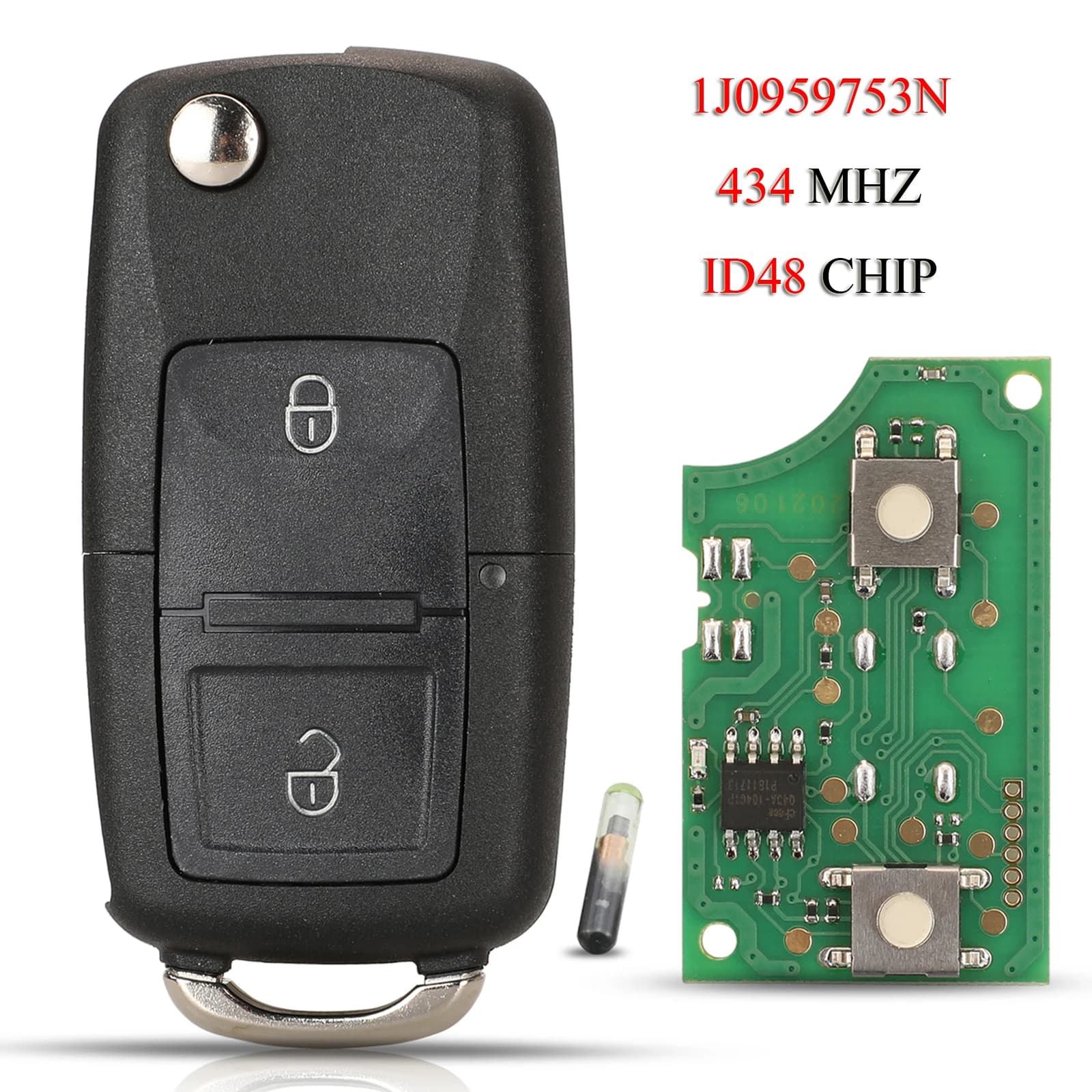 jingyuqin 1J 0959753 N Chiave Auto Intelligente A Distanza Per VW Golf Jetta Polo Skoda Octavia Superb Seat Altea Leon 2 Bottoni 433 Mhz ID48 Chip