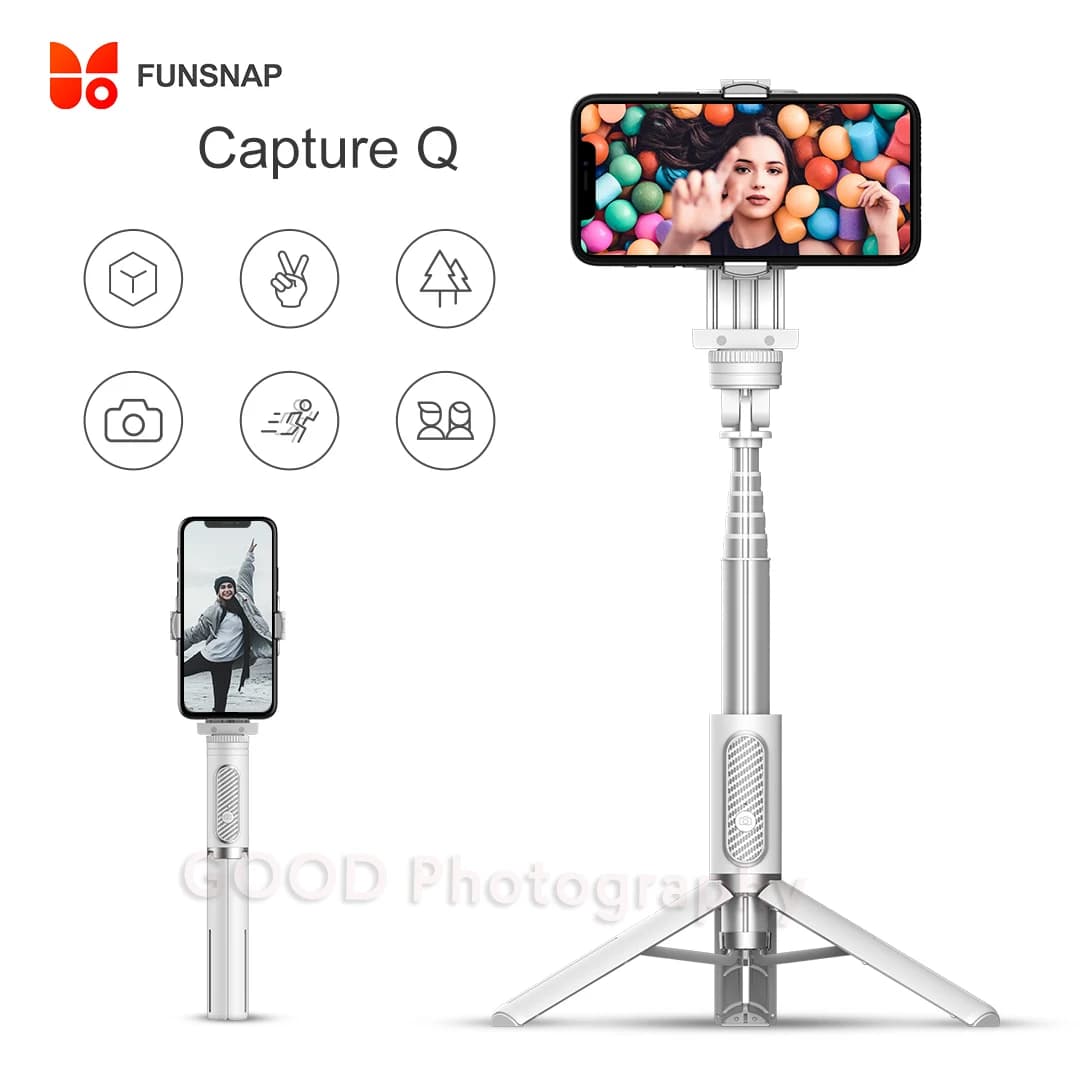 FUNSNAP cattura Q stabilizzatore cardanico treppiede Bluetooth tasca prolunga maniglia Selfie Stick per Smartphone Android iOS per Traval