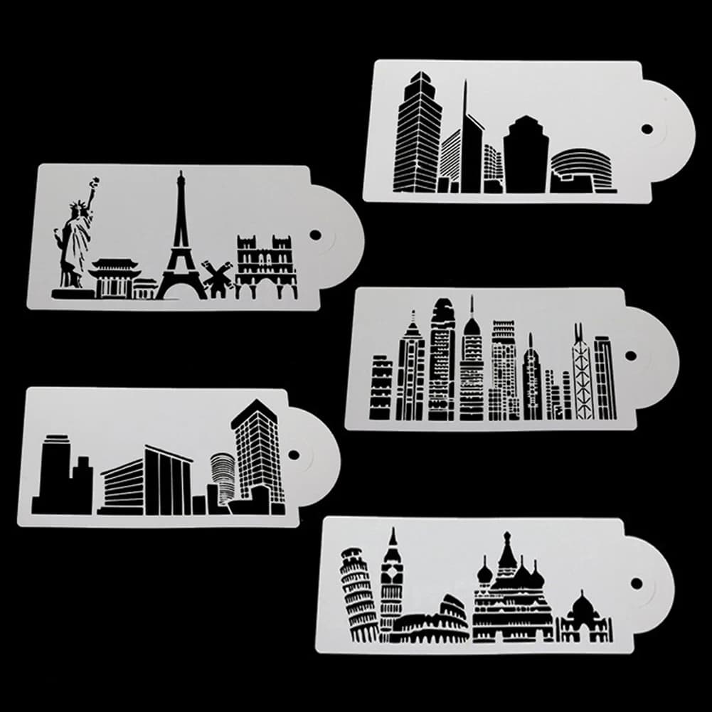 1 Set(5Pcs) Architectural Theme DIY Layering Painting Hollow Stencils Scrapbook Coloring Embossing Album Decorative Template