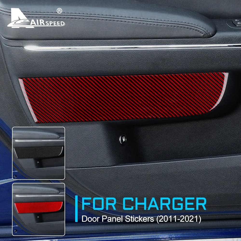AIRSPEED 4 pezzi in fibra di carbonio per Dodge Charger 2011-2023 accessori interni Trim Car Side Door Panel Cover Sticker Car Styling