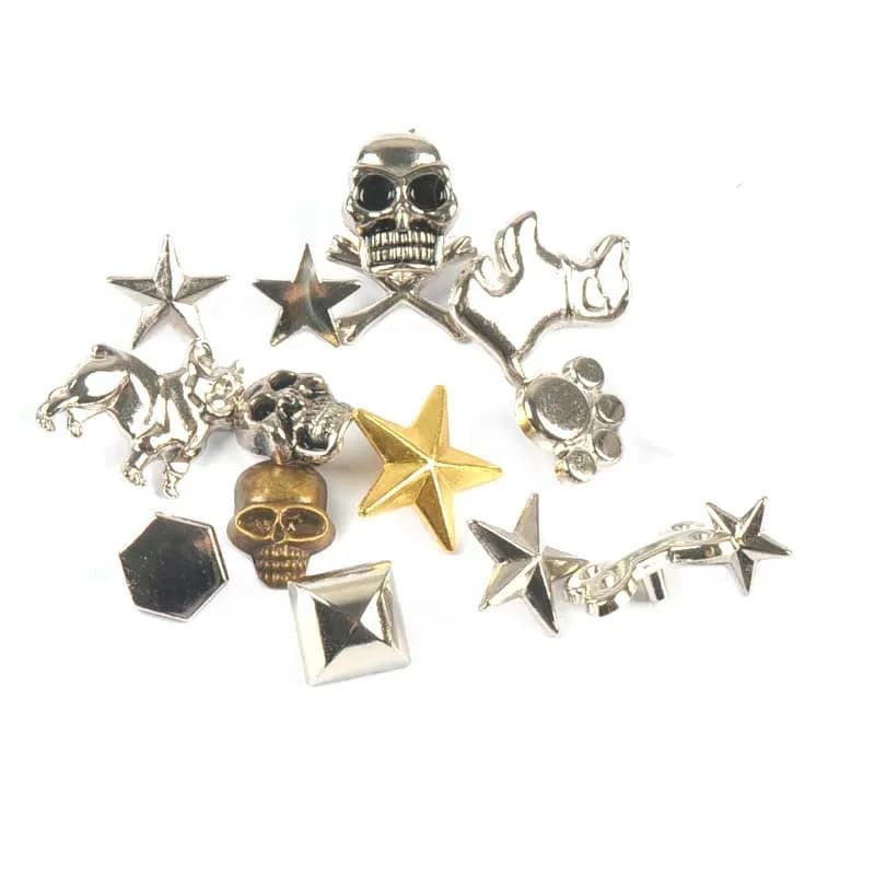 20 pz cono borchie e punte teschio stella perline di metallo vestiti Screwback fai da te artigianato Punk indumento rivetti per scarpe borsa in pelle C3222