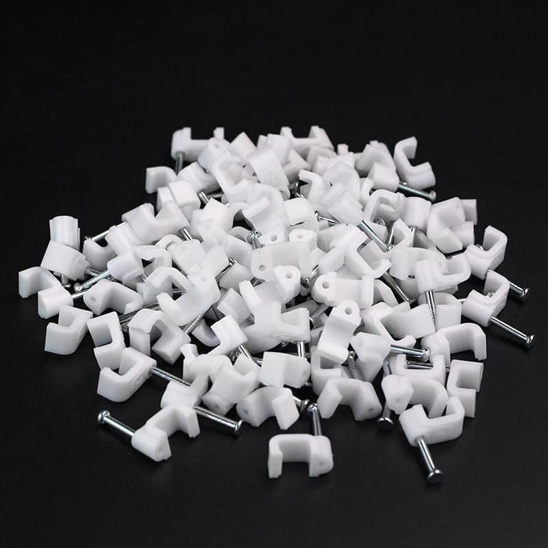 100pcs Plastic Cable Clip 4/5/6/7/8/9/10/12/14/16mm Wire Cord Fastener Telephone Line Tie Fixer Organizer Wall Clamp (White)