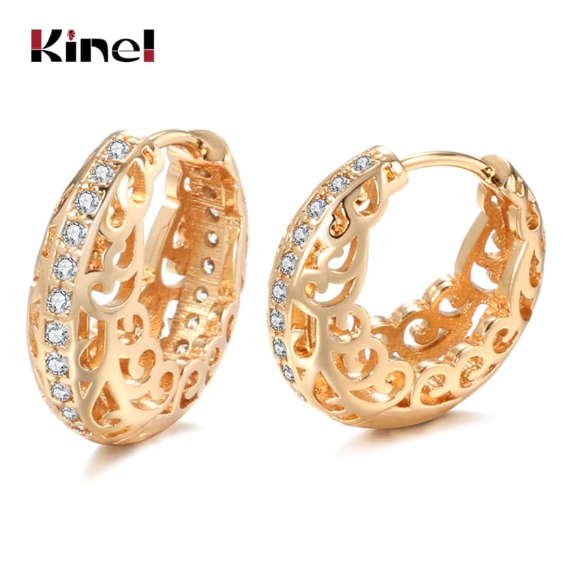 Kinel Luxury Boho orecchini da sposa etnici da sposa 585 oro rosa fiore vuoto zircone naturale orecchini da donna gioielli raffinati