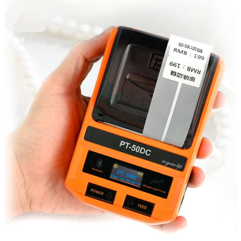 Etichetta del cavo Prodotto del supermercato Codice a barre Codice QR Stampante termica per etichette prezzo Bluetooth portatile PT-50DC Adesivo Abbigliamento Gioielli