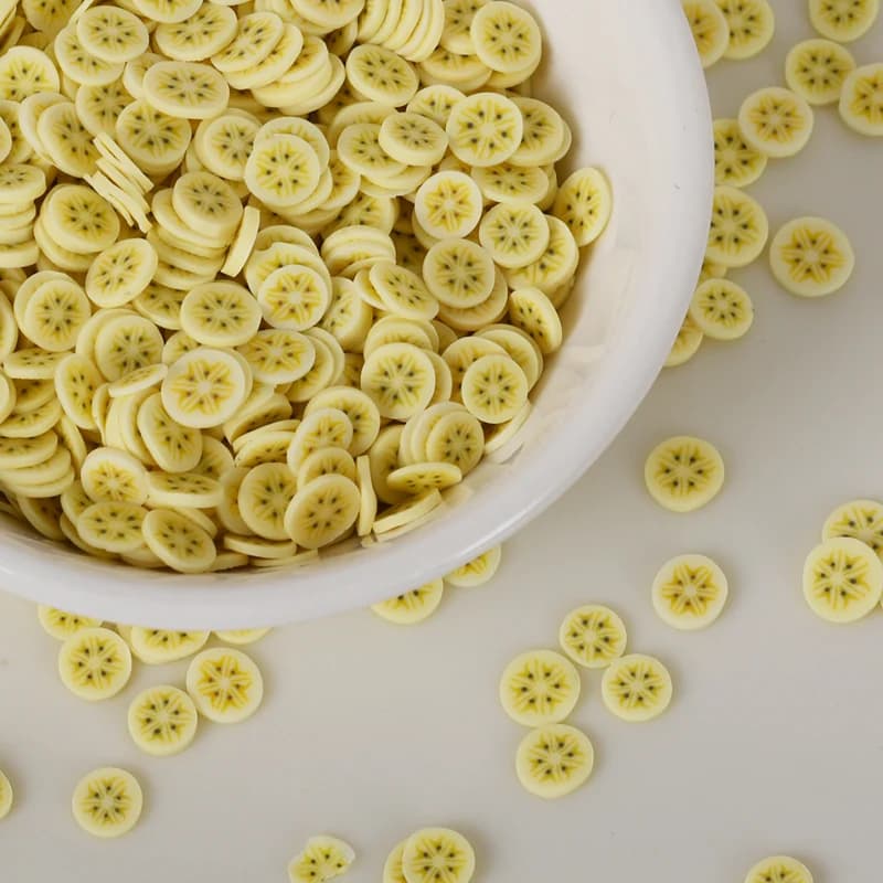 20 g/lotto foglie di Banana fette polimero argilla calda spruzza Scrapbooking decorazione di arte del chiodo accessori di riempimento di melma fai da te 5mm