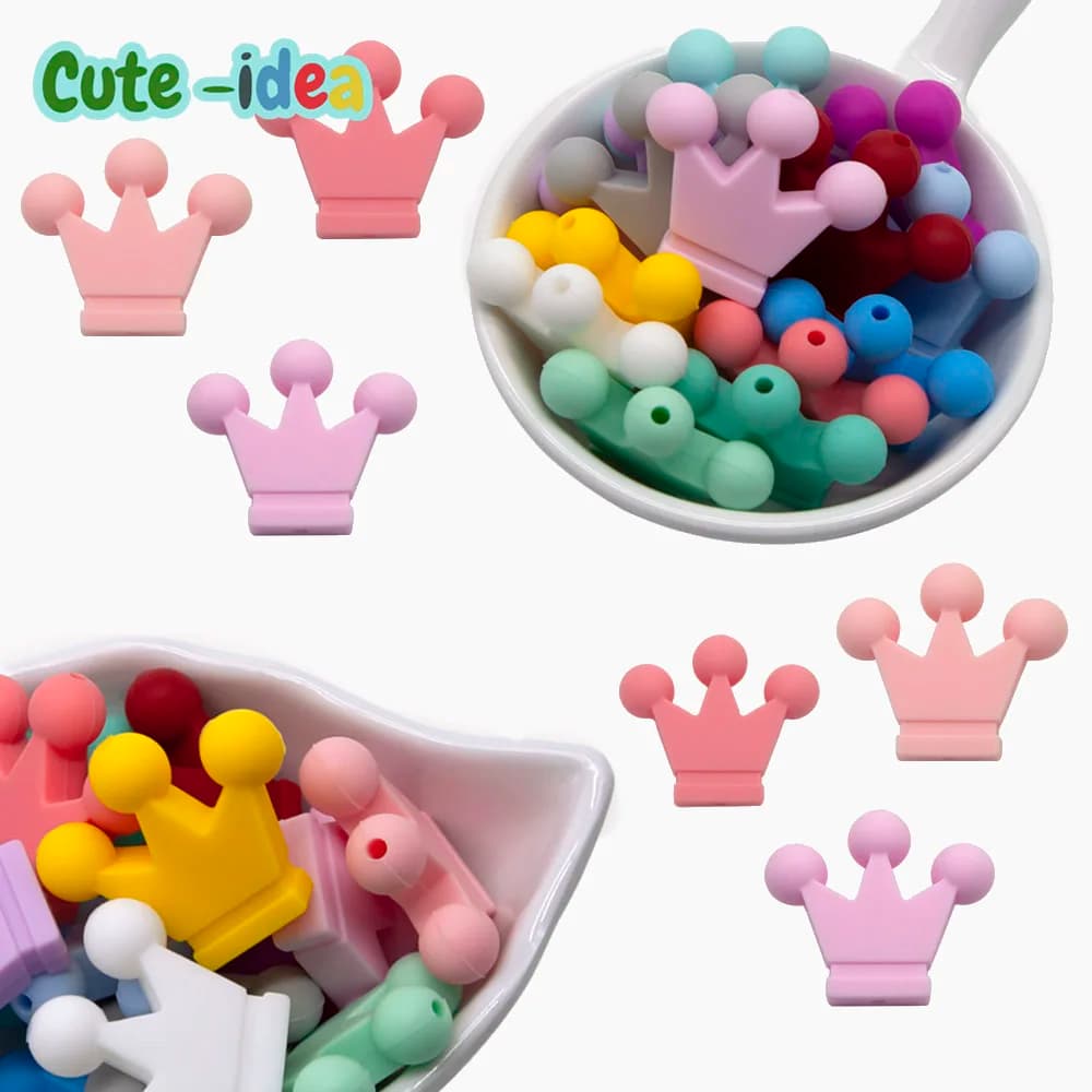 Cute-idea 10pc mini Crown BPA perline in Silicone gratuite massaggiagengive per bambini masticare catena artigianale sensoriale per ciondolo giocattolo per dentizione per bambini per uso alimentare
