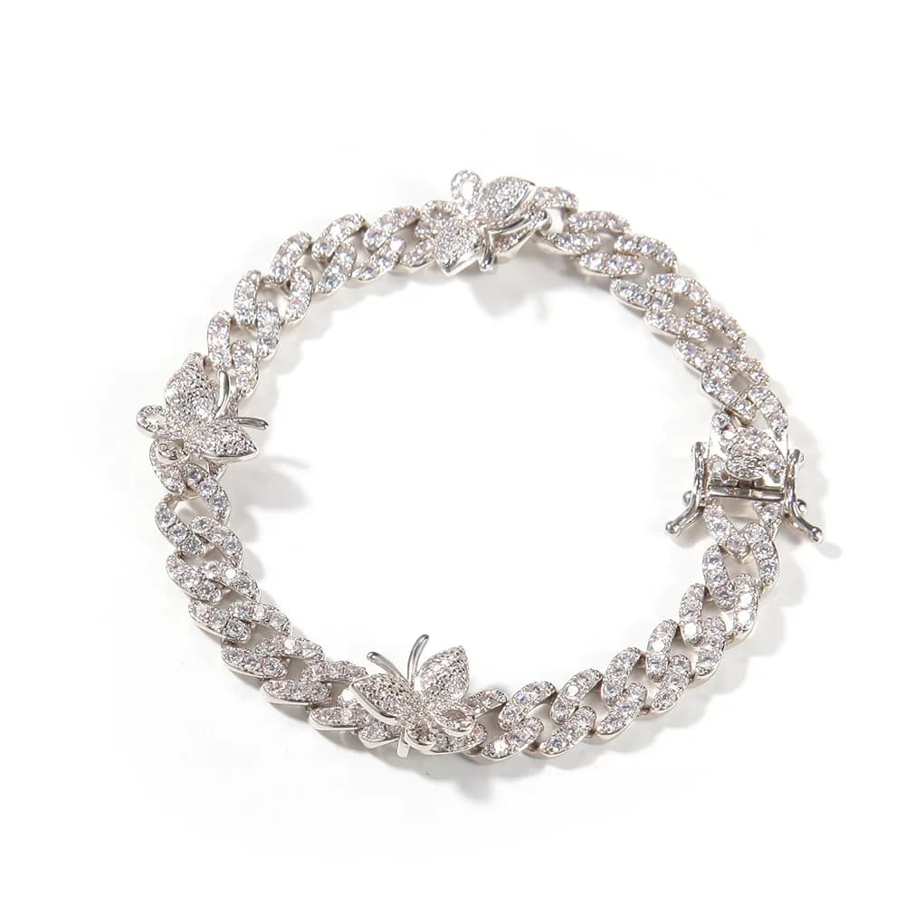 Cavigliere da Tennis Hip Hop da 6-10 Pollici con Farfalle, Braccialetti da Spiaggia, Catene per Piedi da Uomo, Gioielli Hip Hop Bling Iced Out, Dropshipping