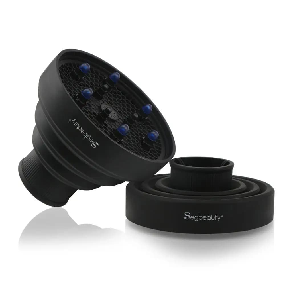 Segbeauty Sillicone Travel Hair Diffuser Hair Bolw Hairdryer Attachment for Hair Brilliant Melange Soft Hair Portable Black