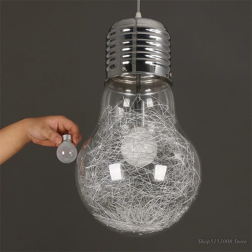 Lampada a sospensione a LED semplice con lampadina grande Lampada da comodino per la casa Lampada da comodino per sala da pranzo Lampada a sospensione in vetro con lampadina grande