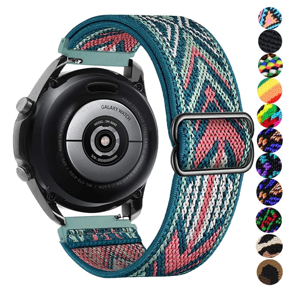 Cinturino in nylon per Samsung Galaxy watch 7/6/5/4/4 6classic/5 PRO/45mm/40mm/46mm/Active 2 Bracciale elastico Amazfit GTS/2/3/4/2e/Bip