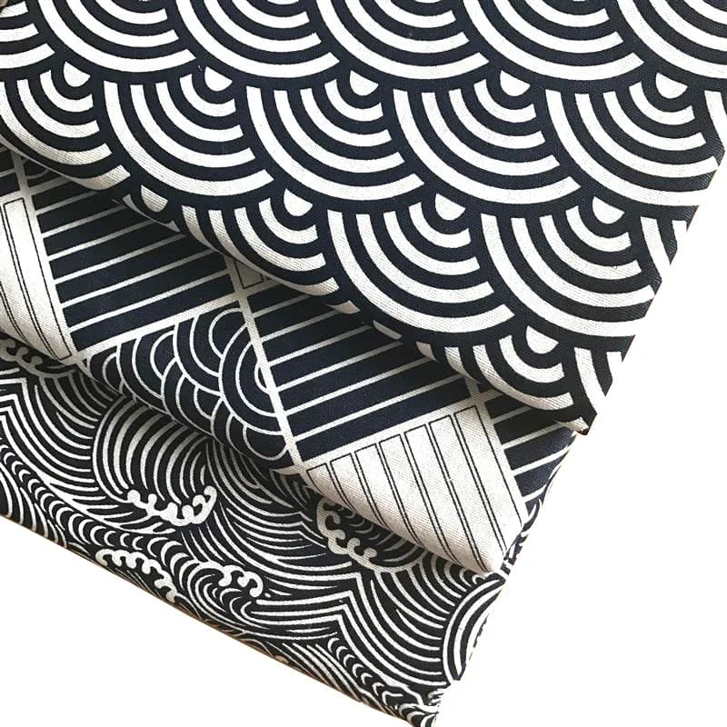 48 cm * 150 cm Tessuto con stampa in lino Onde Modello di balena Serie in stile giapponese per borsa Abbigliamento Artigianato fai-da-te fatto a mano