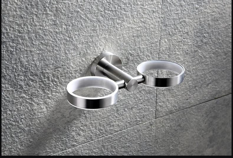 Portabicchieri doppio per spazzolino Set di lavaggio in vetro in acciaio inossidabile Sus304 Accessori per il bagno Portabicchieri per bocca da parete Collutorio