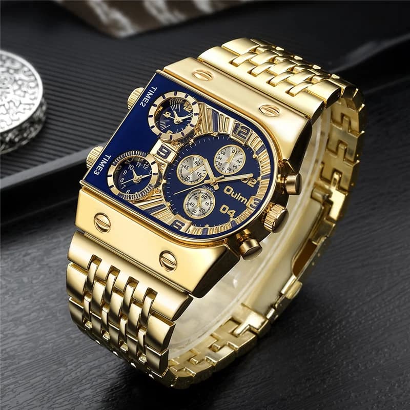 2024 New Quartz Watches Oulm Men's Military Wrist Watch Luxury Men's Men's Watch Golden Stainless Steel Big Relogio Masculine