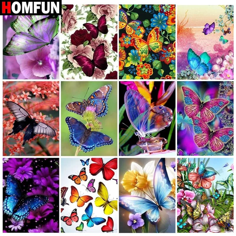 HOMFUN Pittura Diamante Pieno Quadrato/Rotondo Trapano 5D FAI DA TE "Fiore farfalla" Daimond Ricamo Strass Punto Croce Decor