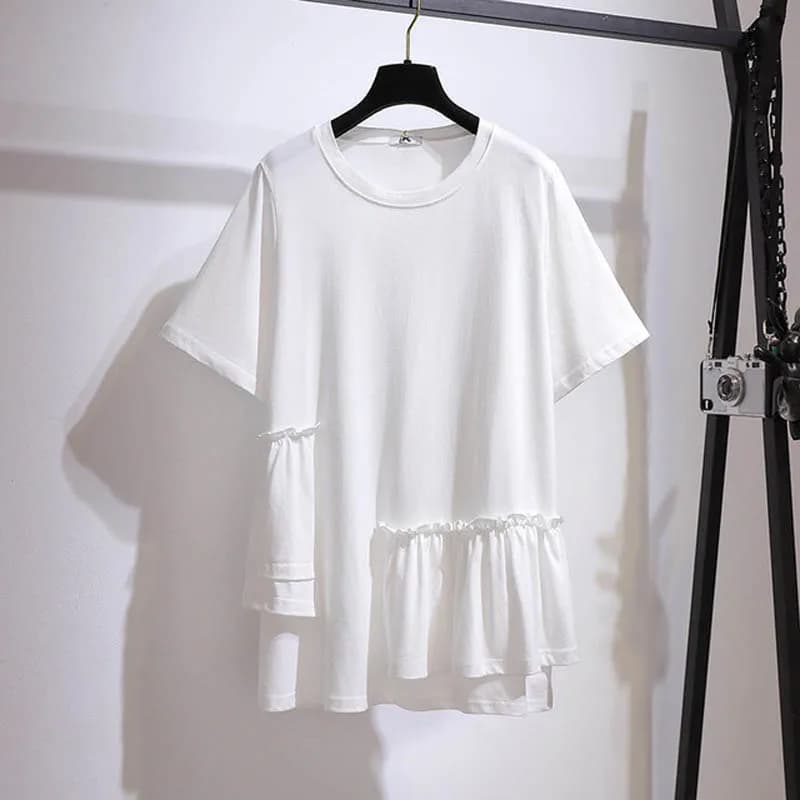 150Kg Plus Size busto T-Shirt a maniche corte con impunture estive da donna 153cm 6XL 7XL 8XL 9XL 10XL Top o-collo in cotone sciolto