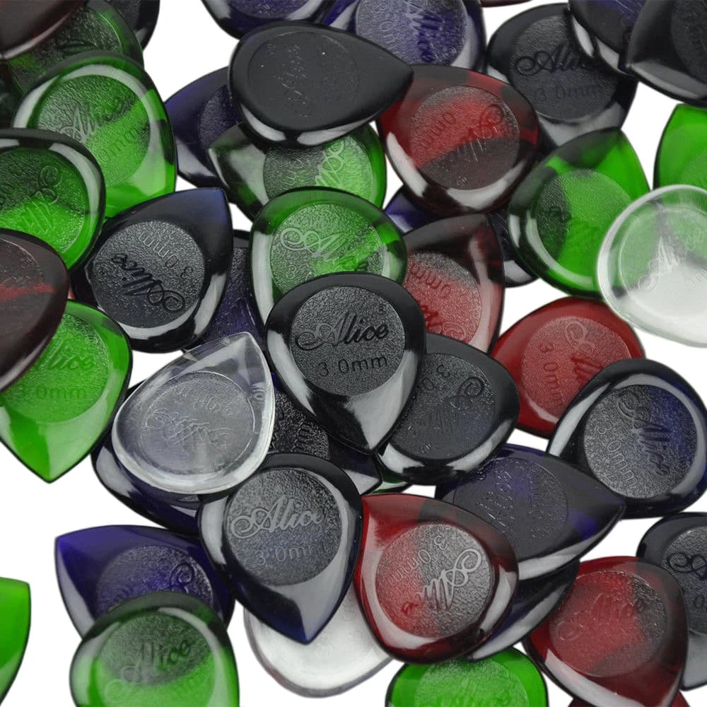 Lotti di 100 plettri piccoli e pesanti con gocce d'acqua, colori misti per chitarra basso, 20 mm x 23 mm