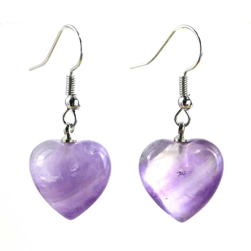 Charms Natural Healing Crystal Mini Heart Stone Earrings For Women Amethyst Rose Quartz Dangle Hook Earring Choice Girls Jewelry
