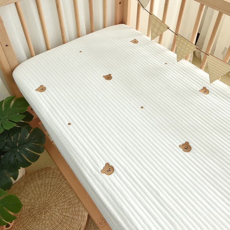 Korean Quilted Baby Cot Crib Fitted Sheet Bear Cherry Star Embroidered Cotton Kids Infant Bed Sheets Mattress Cover Bedspread