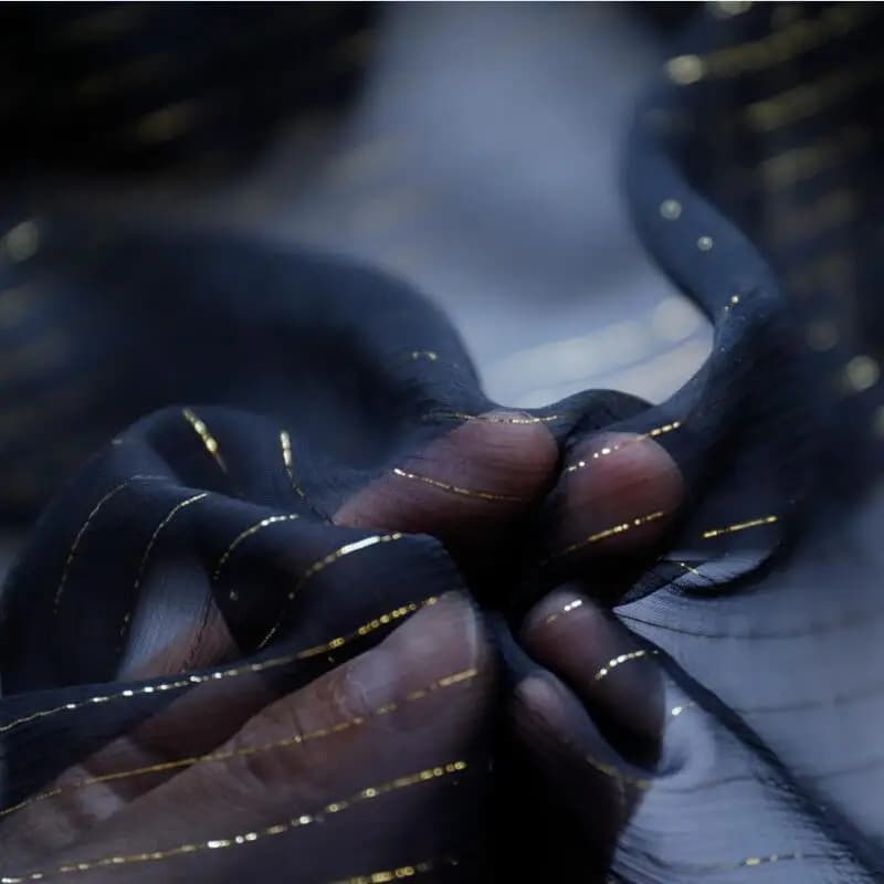2021 Silk black silk fabric gold stripe skirt scarf floating skirt head rope Sha Georgette ultra thin black118X110com