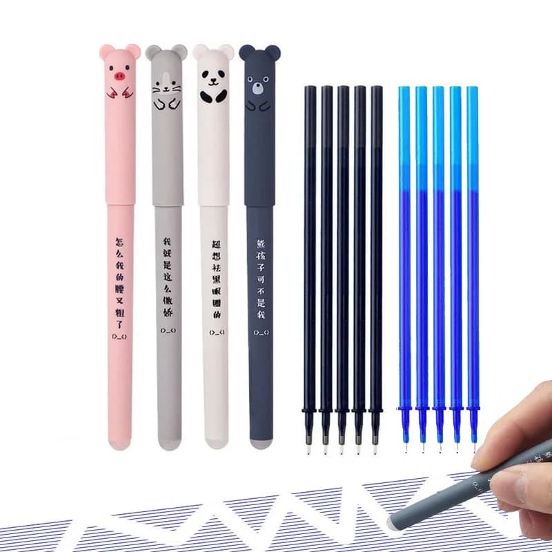 Simpatico Set di penne Gel cancellabili per Mouse Panda Cat Mouse cancellabile blu nero inchiostro ricarica asta Kawaii scuola forniture per ufficio articoli di cancelleria