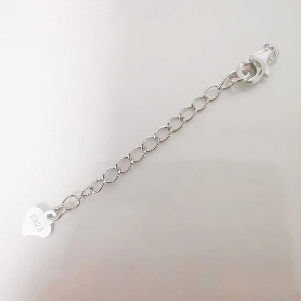 Chiusura a grilletto a moschettone da 8 mm in argento sterling massiccio 925 con catena di estensione placcata in rodio