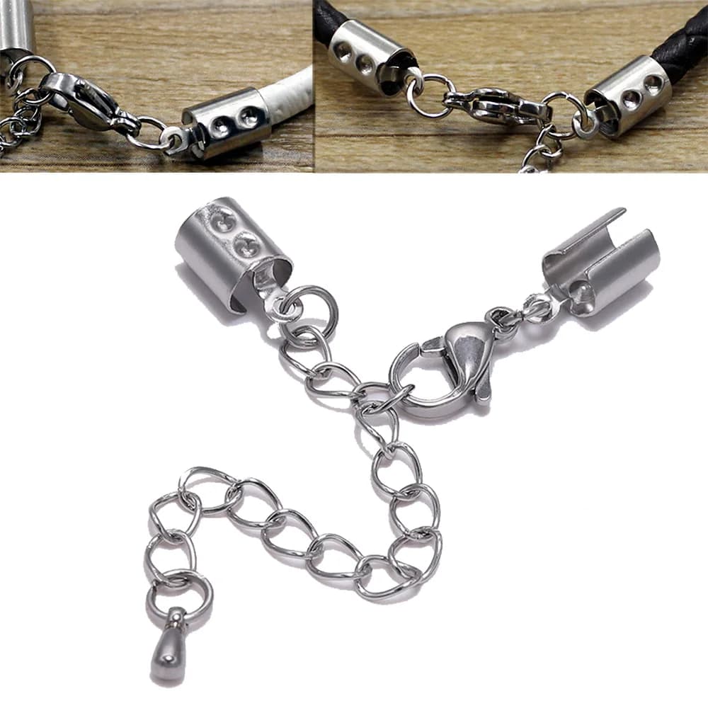 5 pz/lotto Misura 1-5mm Cavo di Cuoio Pinze in acciaio inox Estensore Catena Aragosta Chiusura Connettore Per Gioielli FAI DA TE Che Fanno il Braccialetto