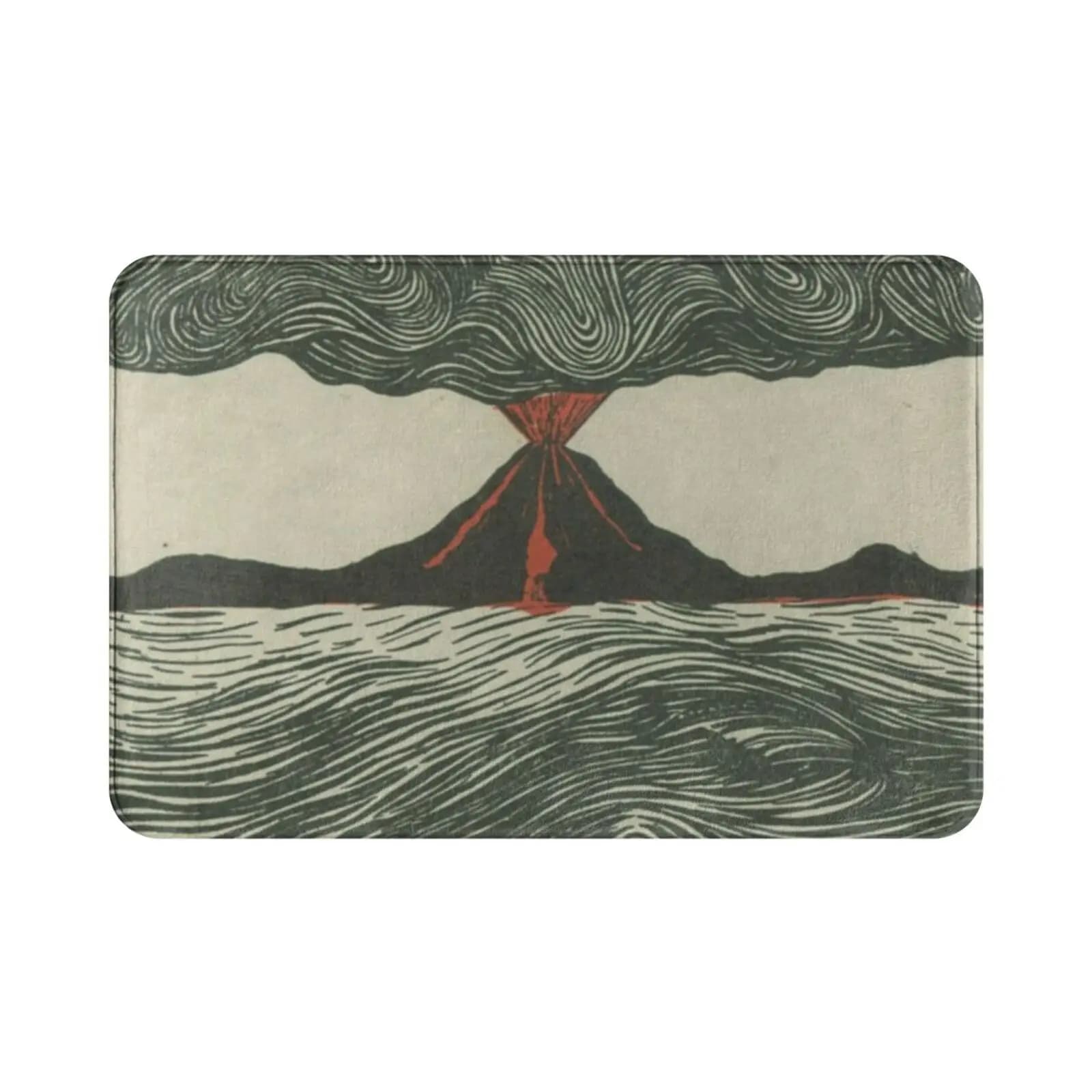 Volcano Woodcut Carpet Mat Rug Cushion Soft Non-Slip Vintage Antique Home Volcano Mountain Nature Geology Science