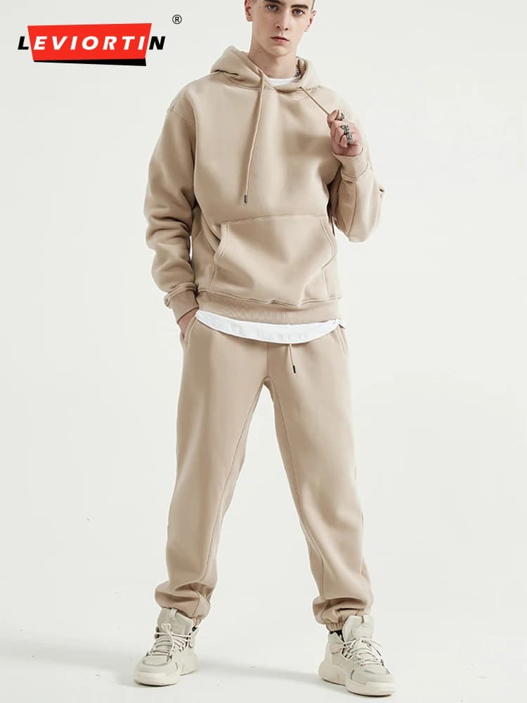 Set da due pezzi autunno inverno uomo e donna casual in pile caldo solido tuta oversize con cappuccio tuta sportiva con cappuccio a maniche lunghe