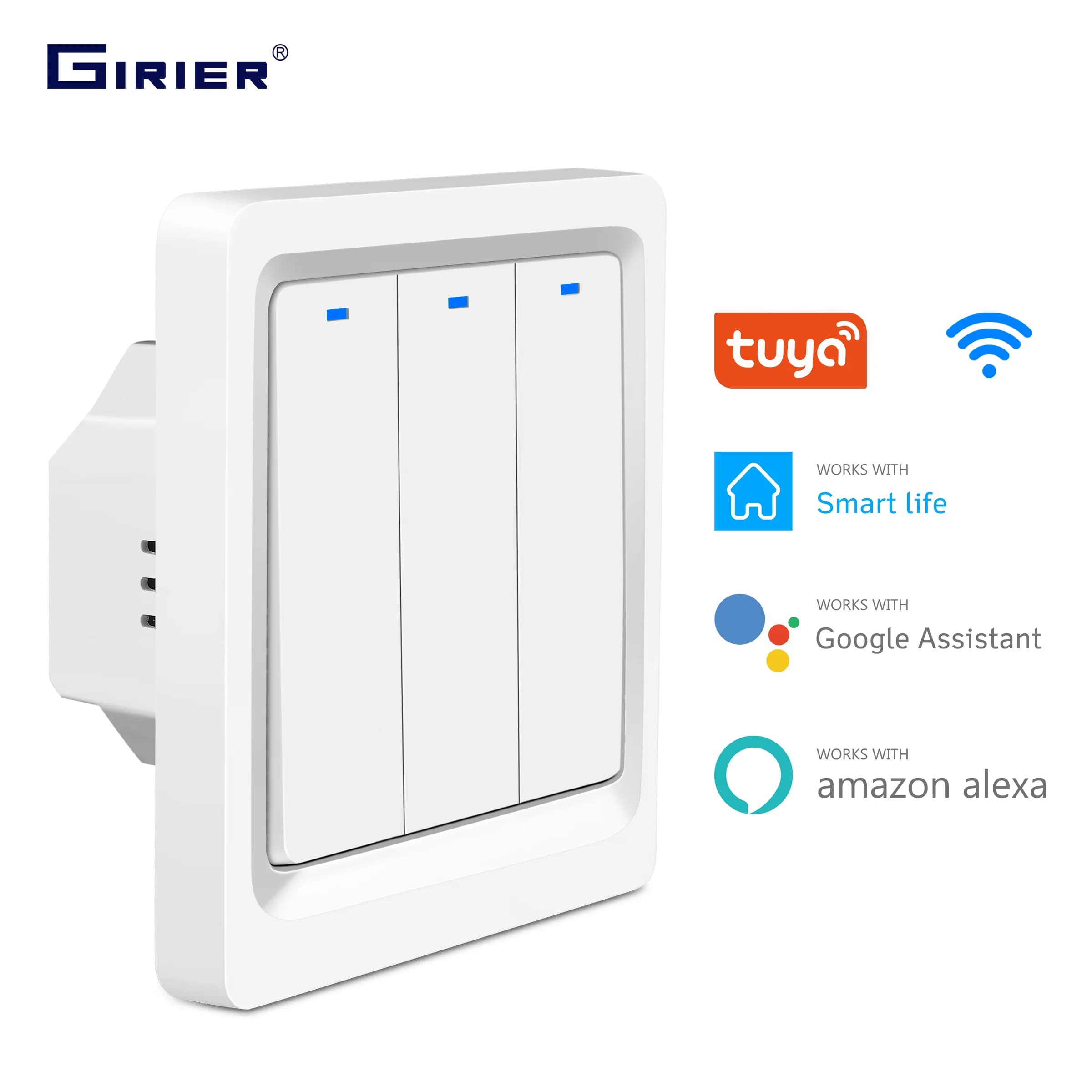 Interruttore Intelligente GIRIER Wifi/ZigBee EU con Pannello a Pulsante, Interruttore da Parete 100-240V 1/2/3 Gang Compatibile con Alexa, Google Home e App Tuya Smart