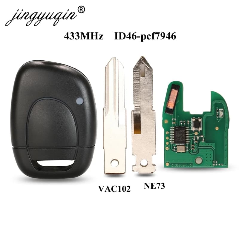 Jingyuqin Auto Allarme Remoto Chiave Misura per Renault Master Kangoo Clio Twingo NE72 Lama PCF7946 Chip di 433MHZ