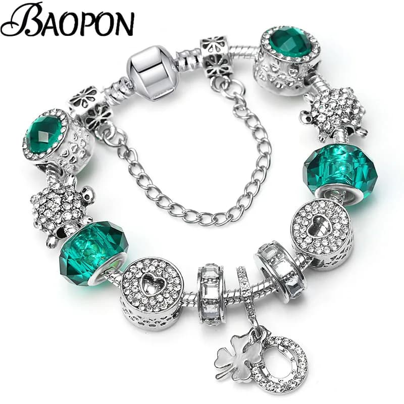 BAOPON Dropshipping Moon & Star Silver Plated Charm Bracelets With Blue Crystal Beads Fits Fine Bracelets For Women Jewelry