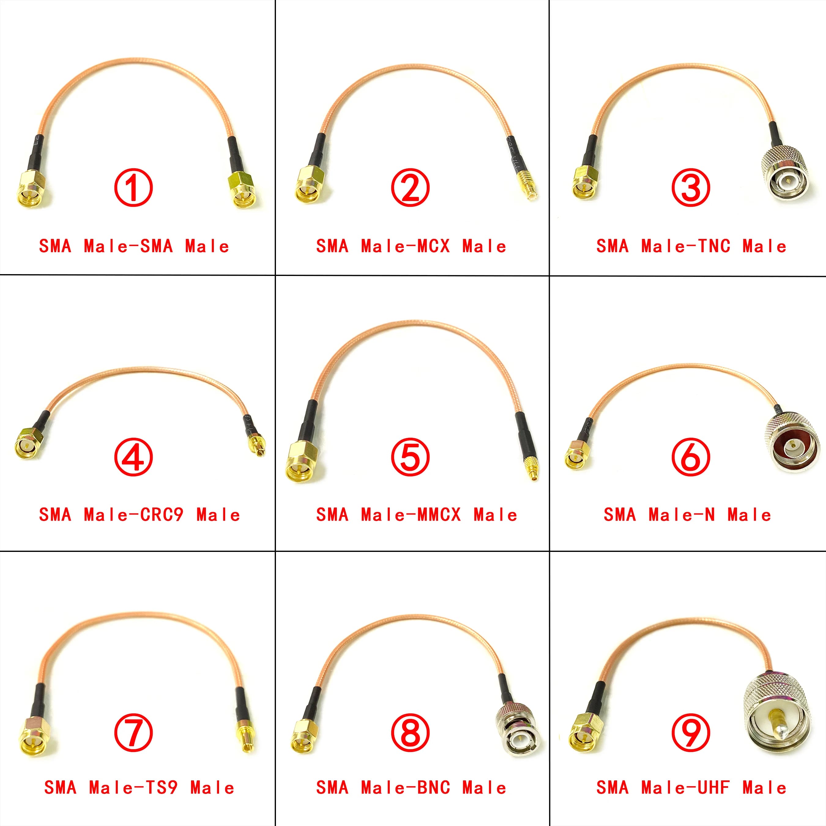 Spina maschio SMA a SMA N TNC BNC UHF MCX MMCX TS9 CRC9 Cavo a spirale dritto RG316 per WIFI Wireless 3G 4G Modem NUOVO