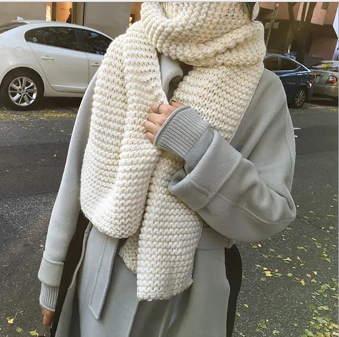 Women's Winter Scarf 2026 New in Lana Grossa Fatta a Mano, Spessa, Tinta Unita, per Studentesse e Coppie, Maglia, Calda, Bianca