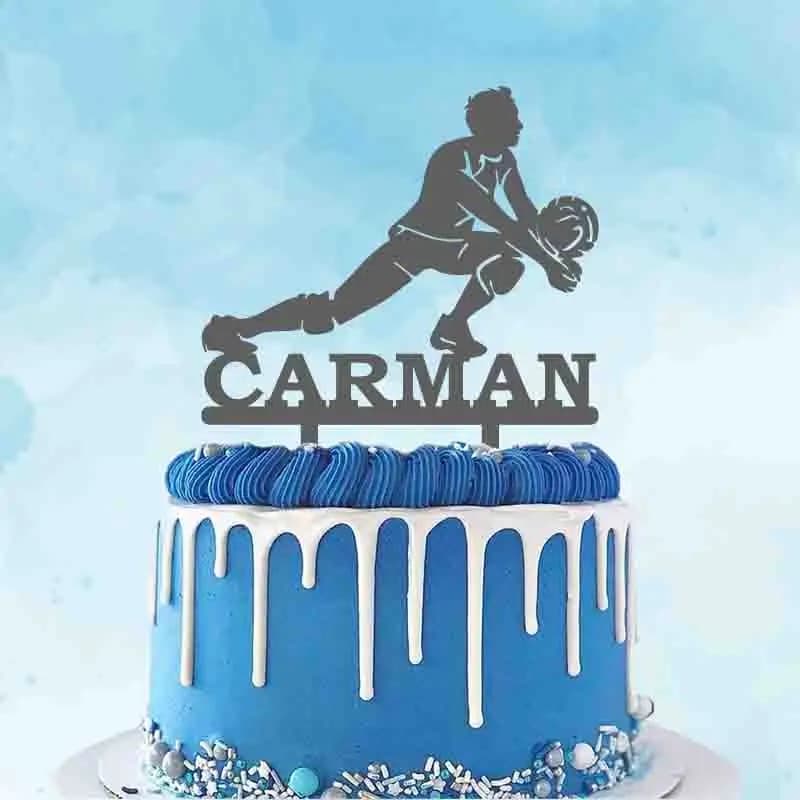 Custom Volleyball Cake Topper Custom Name Man Playing Volleyball Silhouette Volleyball Theme Cake Decoration Topper YC298