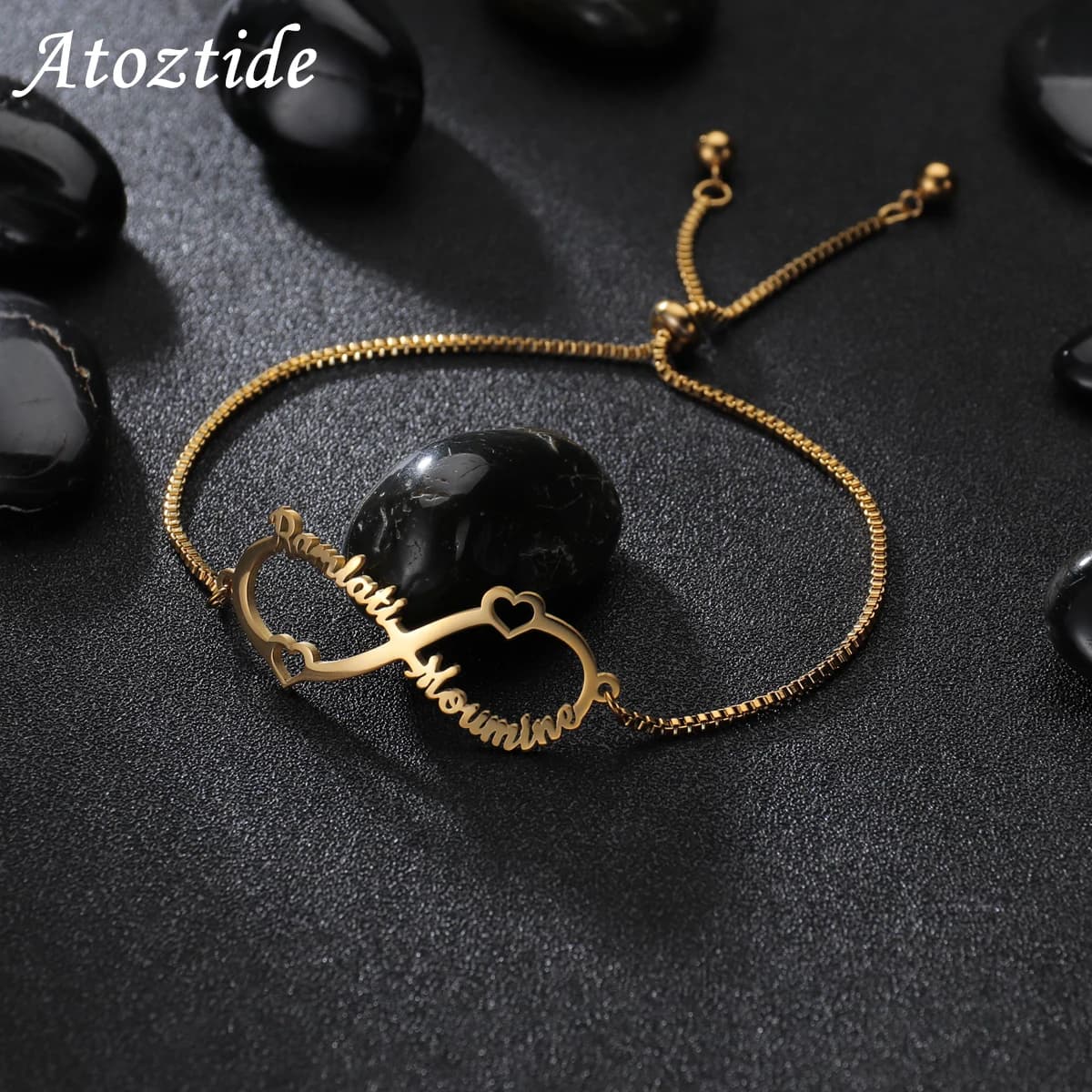 Atoztide personalizzato nomi multipli braccialetto regolabile in acciaio inox personalizzato lettera 8 gioielli scatola Handchain per le donne regalo