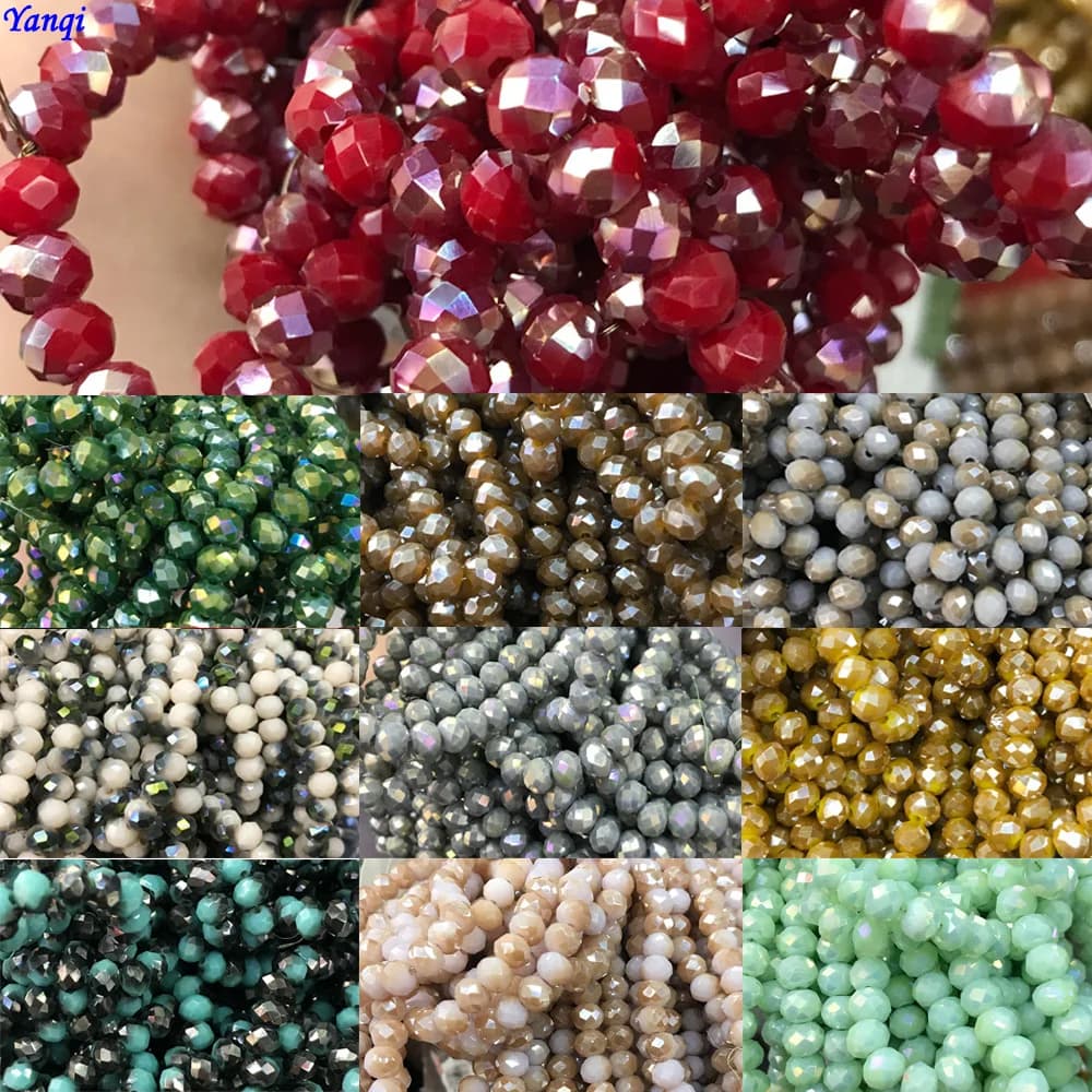 Yanqi Solid Color 6mm 50pcs Rondelle Austria Faceted Crystal Glass Beads Ball Loose Spacer Round Beads for Jewelry Making Diy