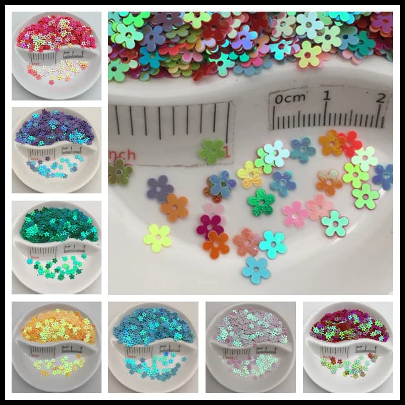 Flower Shape PVC Loose Sequins, Glitter Paillettes for Nail Art, Manicure, Sewing, Wedding Decoration, Confetti, 20g, 5mm