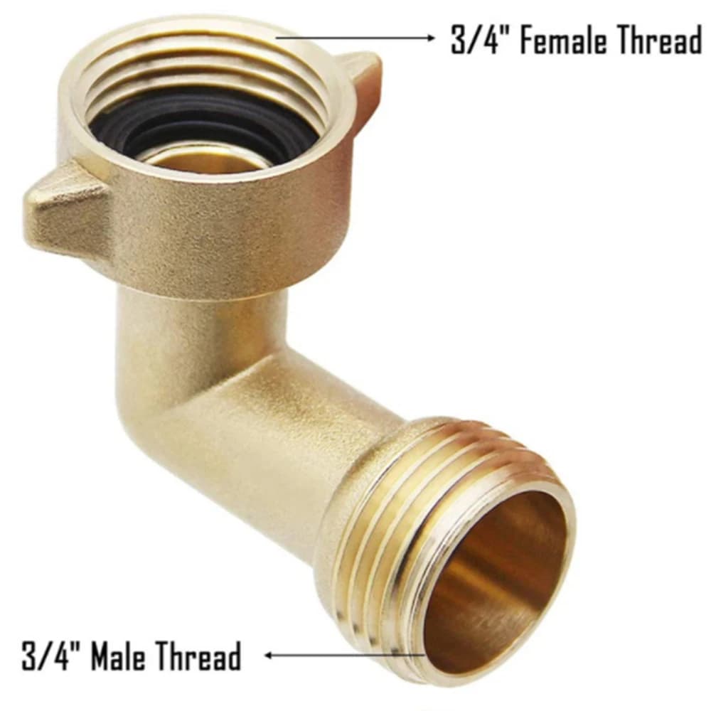 Adapter for Garden Pipe, Rubber Connector to 90 Degrees in Brass, Suitable for Camper Water Pipes