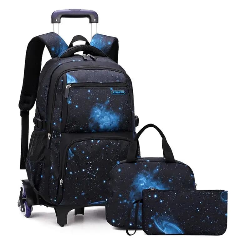 Zaino trolley in tinta unita Zaino per studenti delle scuole medie Borsa con rotelle elementare Zaino per ragazzi adolescenti Set da 3 pezzi per la scuola